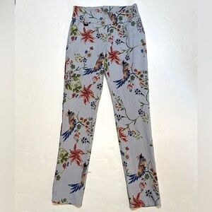 Peck & Peck Petitie Blue + White Striped Pants with Bird & Flower Designs Size 8
